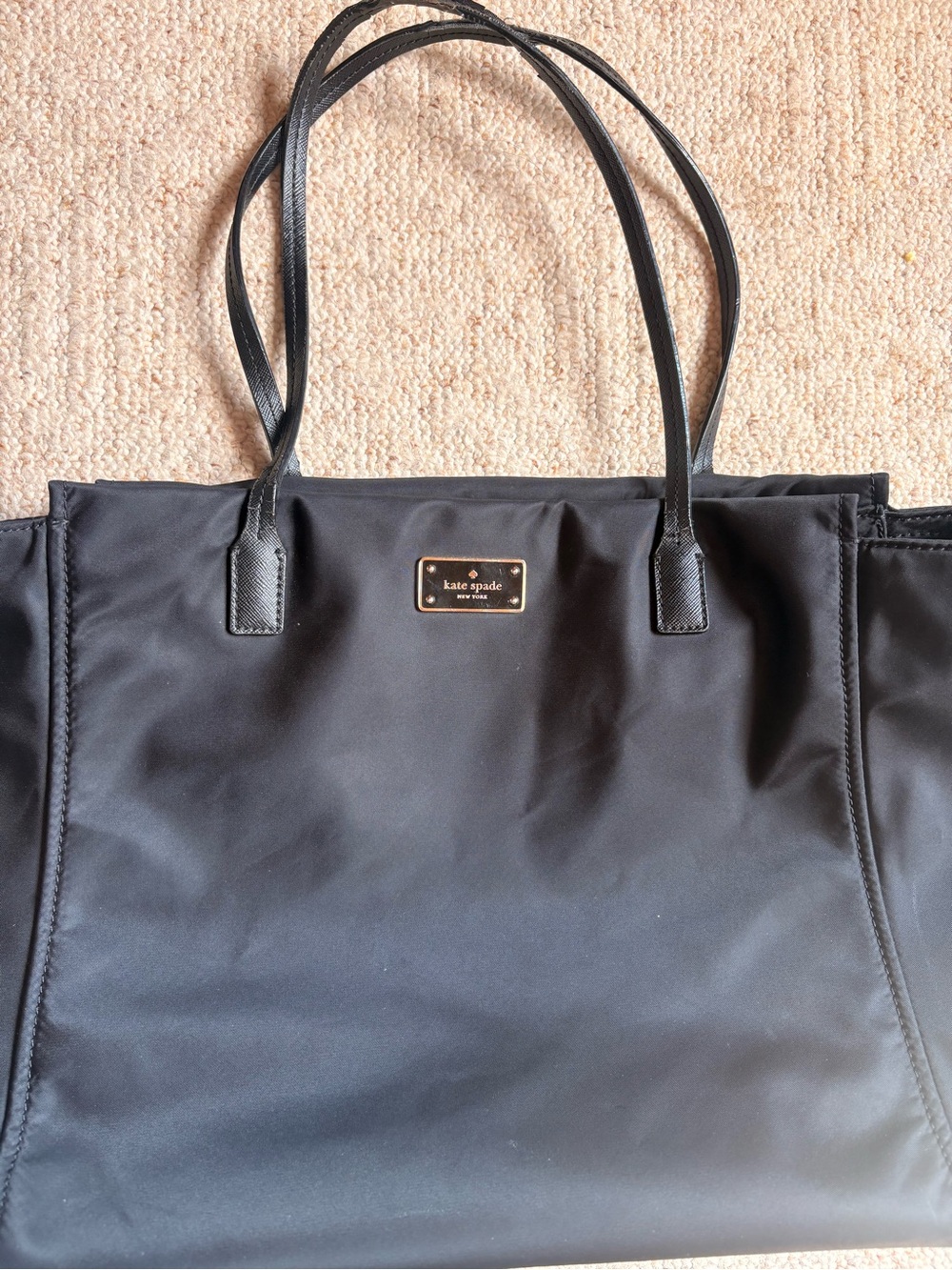 kate spade Black Nylon Tote with Gold Logo Plaque